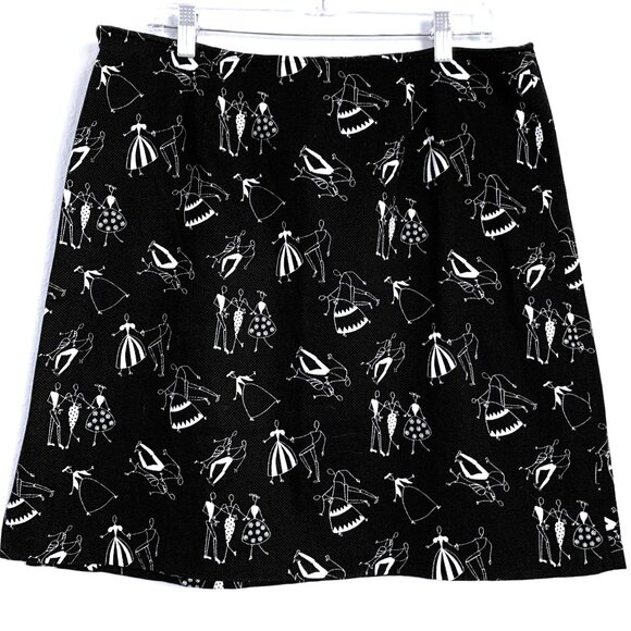 Vintage 70s/80s Mod Black Novelty Print Skirt – French Dancers – Women’s Sz 16 - Picture 1 of 7